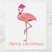 Roze Flamingo Santa Merry kerst Wijn Etiket (Enkel label)