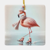 Roze flamingo schaatsen keramisch ornament (Voorkant)