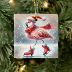 Roze flamingo schaatsen keramisch ornament