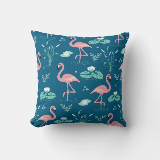 Roze Flamingo schattig blauw patroon Kussen (Voorkant)