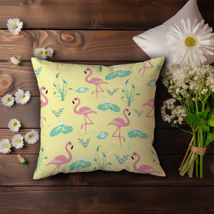 Roze Flamingo schattig geel patroon Kussen