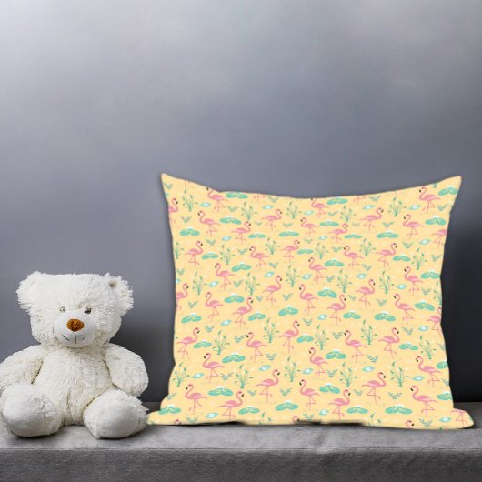 Roze Flamingo schattig geel patroon Kussen