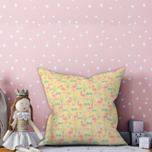 Roze Flamingo schattig geel patroon Kussen