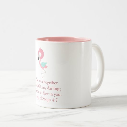 roze Flamingo Scripting Tweekleurige Koffiemok (Voorkant rechts)