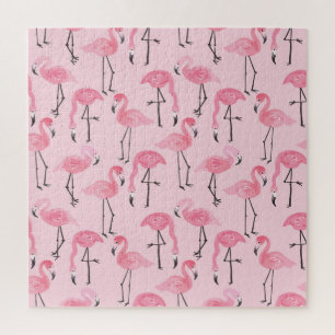 Roze flamingo set, tropisch zomerpatroon. legpuzzel