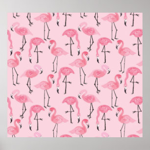 Roze flamingo set, tropisch zomerpatroon. poster