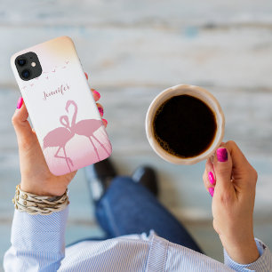 Roze Flamingo Silhouet Gepersonaliseerd iPhone 11 Hoesje