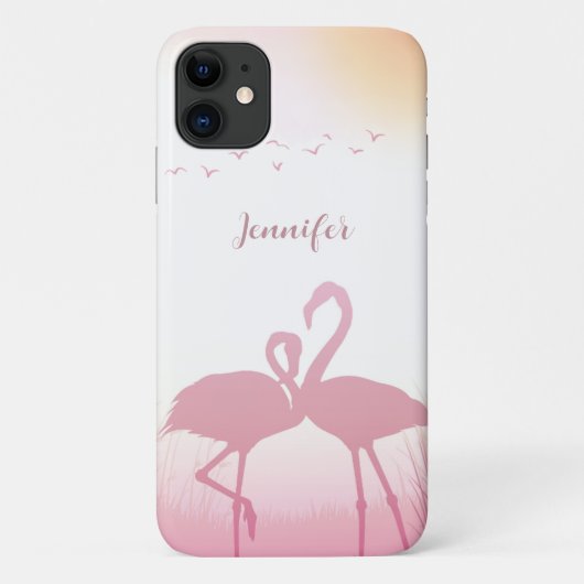 Roze Flamingo Silhouet Gepersonaliseerd Case-Mate iPhone Case (Achterkant)