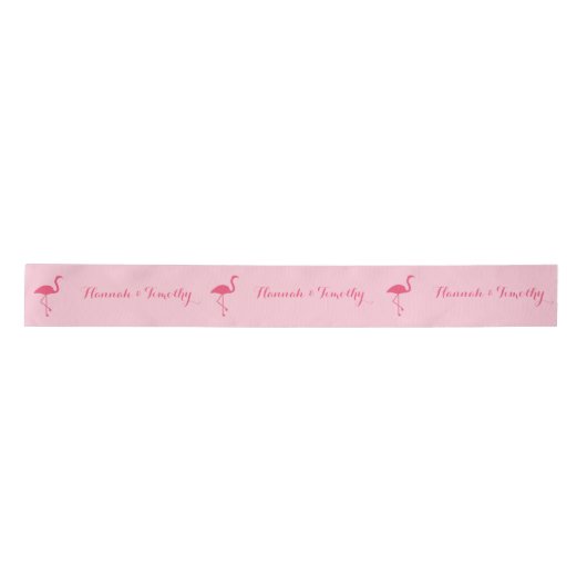 Roze flamingo Silhouette met aangepaste namen als  Lint (Voorkant)