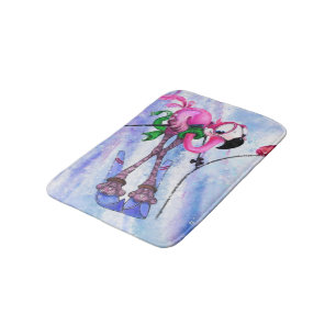 Roze Flamingo Skier Bath Mat - Funny