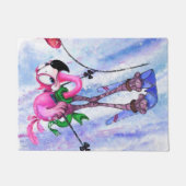 Roze Flamingo Skier Doormat Deurmat (Voorkant)