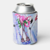 Roze Flamingo Skier Funny Koelbox Blikjeskoeler (Blikje Achterkant)