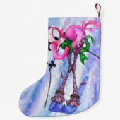 Roze Flamingo Skier Grappig Kerstkous Kleine Kerstsok (Achterkant)