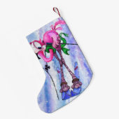 Roze Flamingo Skier Grappig Kerstkous Kleine Kerstsok (Achterkant (Hangend))