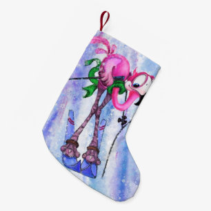 Roze Flamingo Skier Grappig Kerstkous Kleine Kerstsok