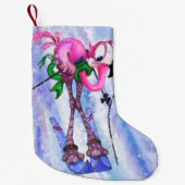 Roze Flamingo Skier Grappig Kerstkous Kleine Kerstsok (Voorkant)
