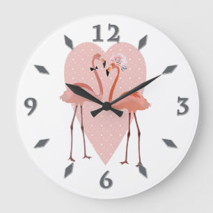 Roze Flamingo Stijlvolle hartliefde Grote klok
