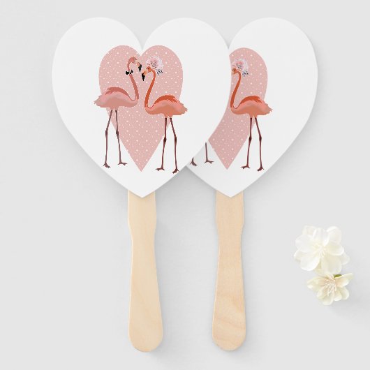 Roze Flamingo stijlvolle hartliefde Handwaaier (Voorkant en achterkant)