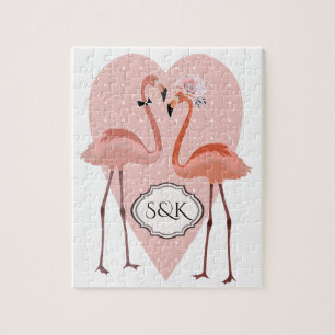 Roze Flamingo stijlvolle hartliefde Legpuzzel