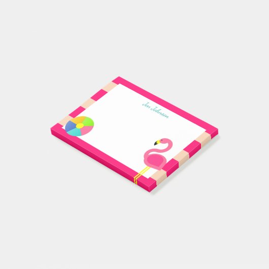 Roze flamingo strand klein gepersonaliseerd post-it® notes (Schuin)