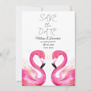 Roze Flamingo Strand Tropisch Huwelijk Kaart