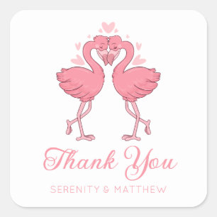 Roze Flamingo Strand Tropisch Trouw Bedankt Vierkante Sticker