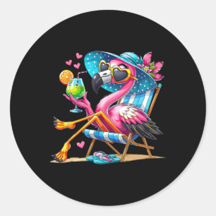Roze Flamingo Strand Zomer Vibe Palmboom Tropica Ronde Sticker