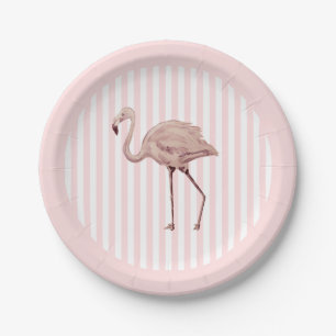 Roze Flamingo Streep Verjaardag Tropisch Papieren Bordje