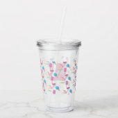 Roze Flamingo Summer Tropical Monogram Aangepast Acryl Drinkbeker (Achterkant)