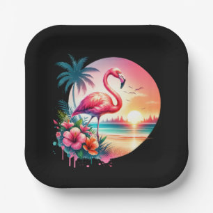 Roze Flamingo Sunset Clipart Papieren Bordje