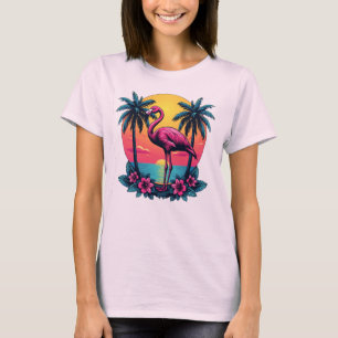 Roze Flamingo Sunset T-shirt – Tropisch Vrouwen Sh