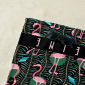 Roze Flamingo Tropical Art Deco Retro Black Custom Strandlaken (In situ)