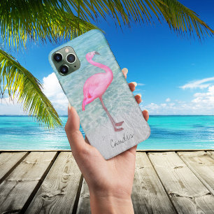 Roze Flamingo Tropical Beach Modern voegt Jouw naa iPhone 11 Hoesje