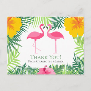 Roze Flamingo Tropical Dank je bruiloft Briefkaart