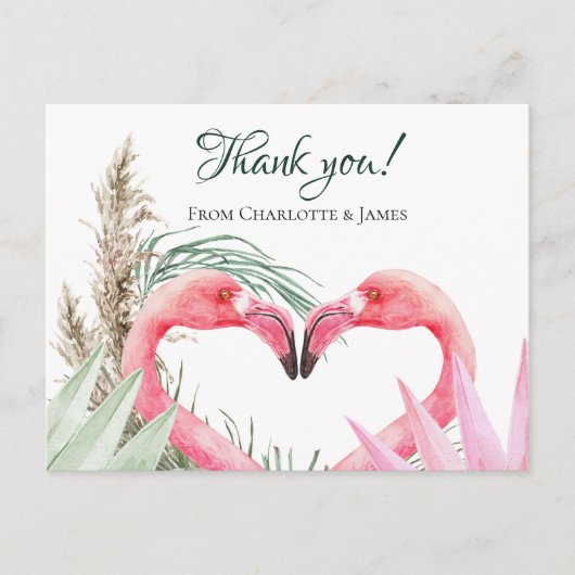 Roze Flamingo Tropical Dank je bruiloft Briefkaart (Voorkant)