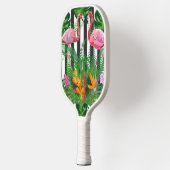 Roze Flamingo Tropical Flowers Black White Stripes Pickleball Paddle (Links)