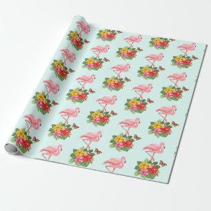 Roze Flamingo & Tropical Hibiscus Fancy Patroon Cadeaupapier
