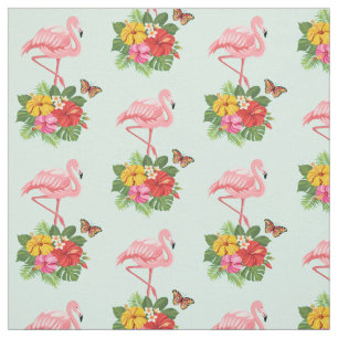 Roze Flamingo & Tropical Hibiscus Fancy Patroon Stof