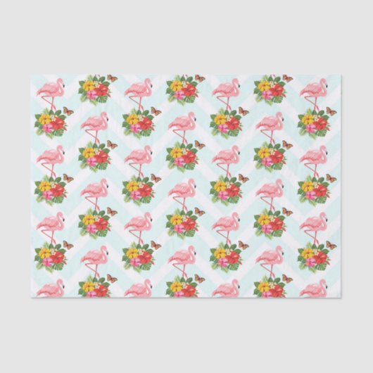 Roze Flamingo & Tropical Hibiscus Fancy Patroon Tissuepapier (Voorkant)