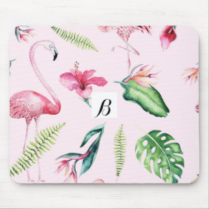 Roze Flamingo Tropical Hibiscus Floral Fun Muismat