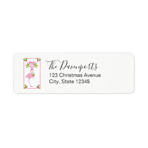 Roze Flamingo Tropical Kerstmis Etiket