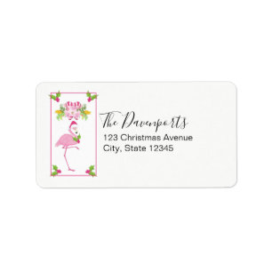 Roze Flamingo Tropical Kerstmis Etiket