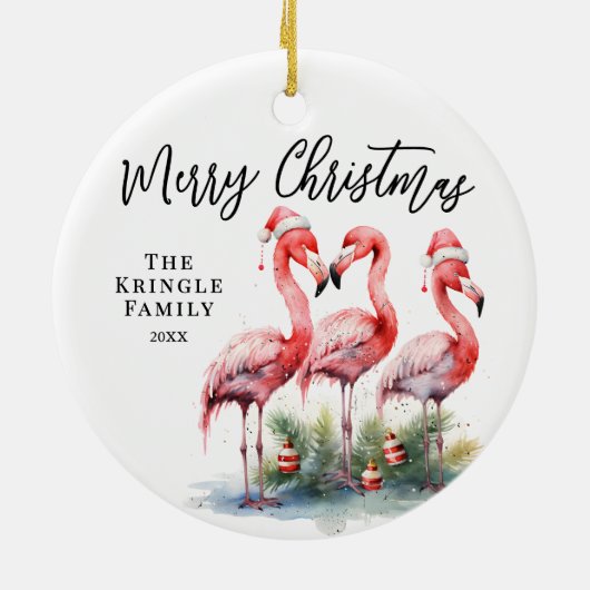 Roze Flamingo Tropical Kerstmis Keramisch Ornament (Achterkant)