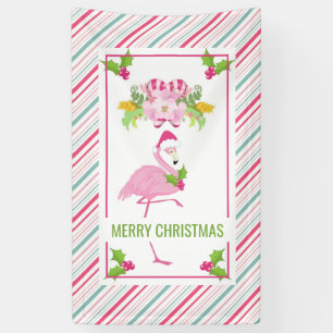 Roze Flamingo Tropical Kerstmis Spandoek