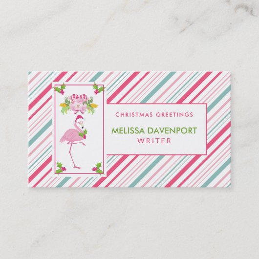 Roze Flamingo Tropical Kerstmis Visitekaartje (Voorkant)