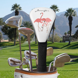 Roze Flamingo Tropical met het Monogram van de Dou Golfheadcover
