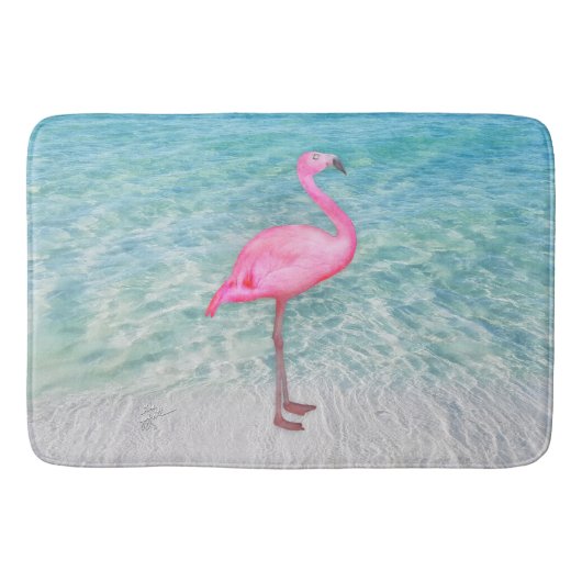 Roze Flamingo Tropical Sandy Beach Modern Chic Badmat (Voorkant)