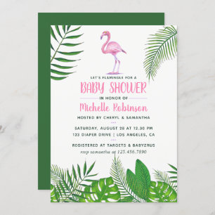 Roze Flamingo Tropical Waterverf Girl Baby shower Kaart