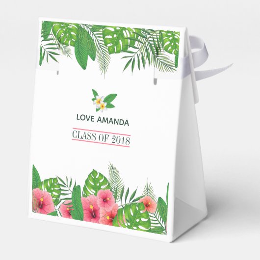 Roze Flamingo Tropical Waterverf Luau Afstuderen Bedankdoosjes (Achterkant)
