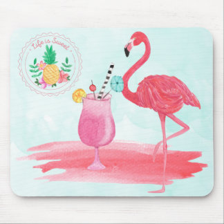 Roze Flamingo Tropical Waterverf MousePad Design Muismat